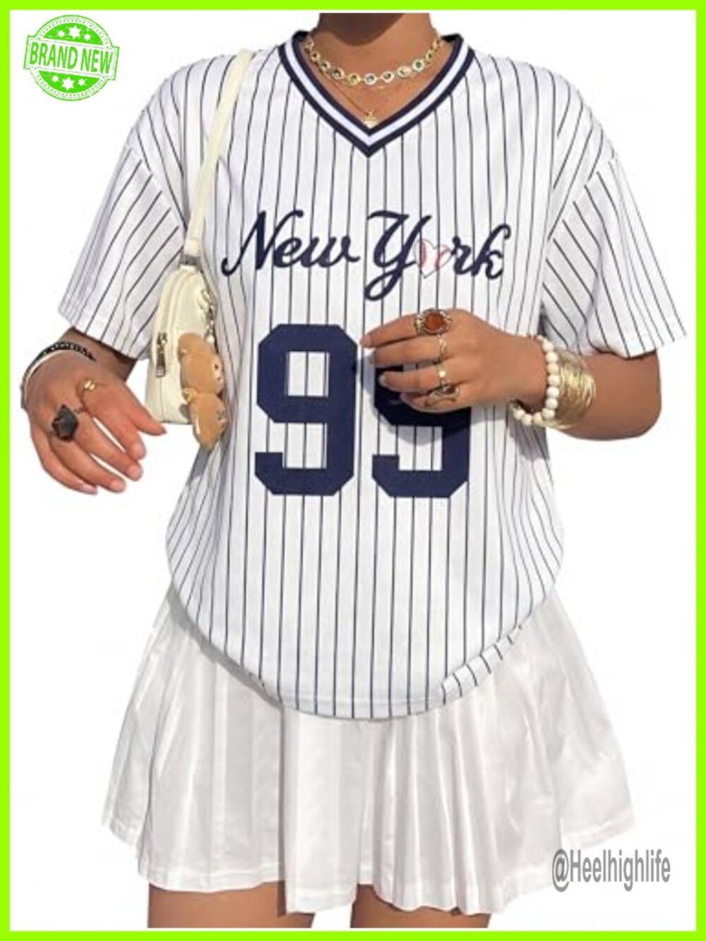 Women's Oversized Baseball Graphic V-Neck Short Sleeve Tee